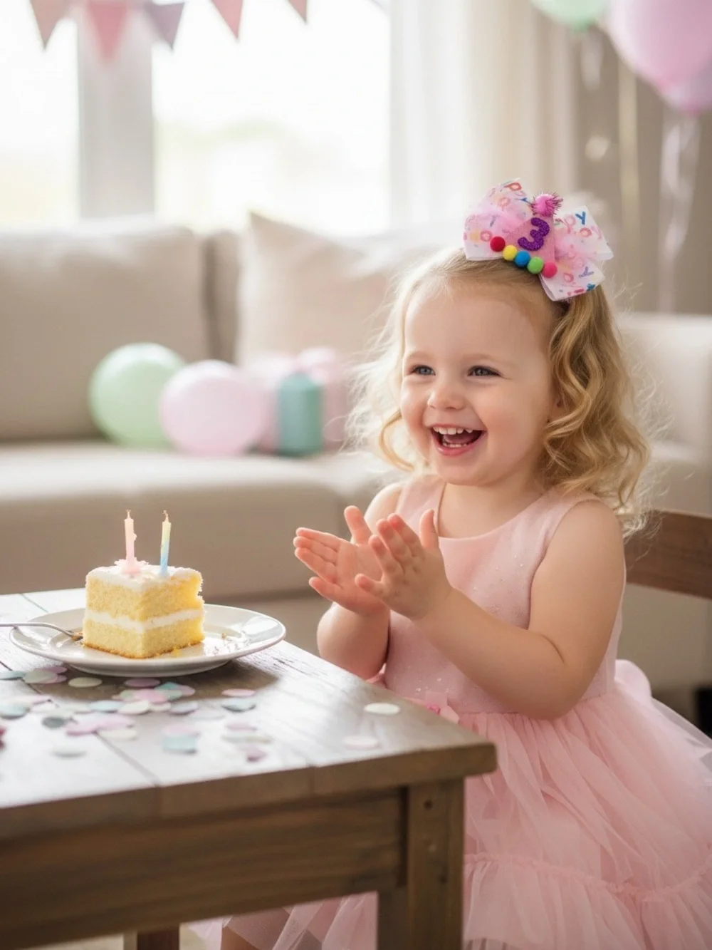 Boutique 3rd Birthday Pink Tulle Glitter Party Hat Hair Bow Clip